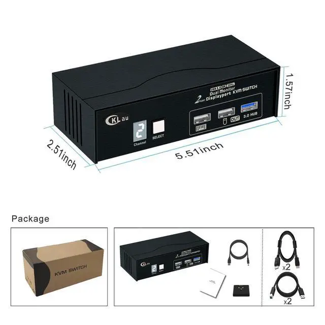 Alt view image 4 of 7 - CKLau 8K30Hz 4K144Hz Dual Monitor KVM Switch Displayport 1.4, 2 Port USB 3.0 DP KVM Switch 2 Monitors 2 Computers with Cables, Digital Display