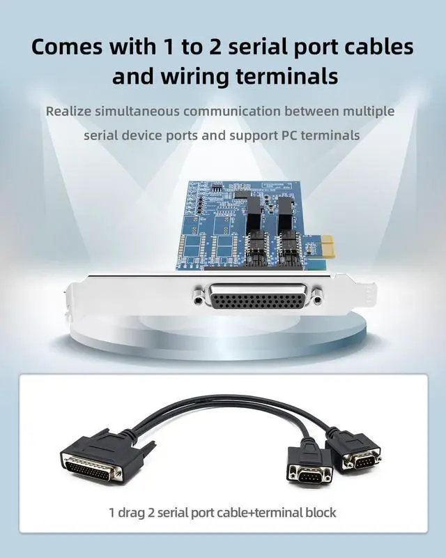 Alt view image 5 of 7 - Buaczo PCIe to Dual RS-485/422 Serial Port Card with 2500V Opto-Isolation, Anti-Surge/Lightning Protection & Terminal Block - DIN Rail Mountable for PLC, CNC, SCADA, Industrial Automation