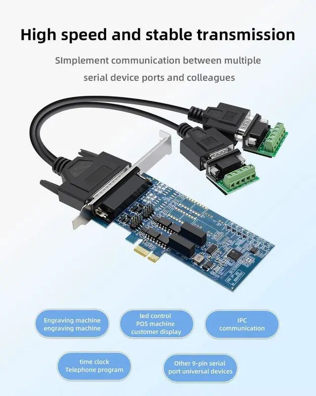 Alt view image 6 of 7 - Buaczo PCIe to Dual RS-485/422 Serial Port Card with 2500V Opto-Isolation, Anti-Surge/Lightning Protection & Terminal Block - DIN Rail Mountable for PLC, CNC, SCADA, Industrial Automation