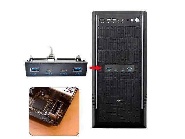 Alt view image 4 of 7 - Deuninker 4 Ports 2 USB C 2 USB 3.0 to USB 3.1 Type E Front Panel Header USB HUB Port Multiplier Expansion Adapter for 3.5" Floppy Bay