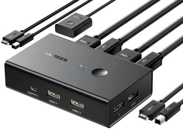 Alt view image 8 of 14 - UGREEN KVM Switch 1 Monitor 2 computers, Share 4 USB Ports, HDMI KVM Switch for Keyboard Mouse Printer to One Monitor Support 4K@60Hz, HDR, Include Desktop Controller, 2 USB Cables and 2 HDMI Cables