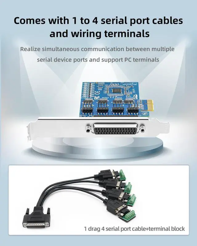 Alt view image 5 of 7 - PCIe to 4-Port RS-485/422 Serial Card, High-Speed 9-Pin DB9 COM Port Expansion with Surge/Lightning Protection, Voltage Suppression Terminal Blocks
