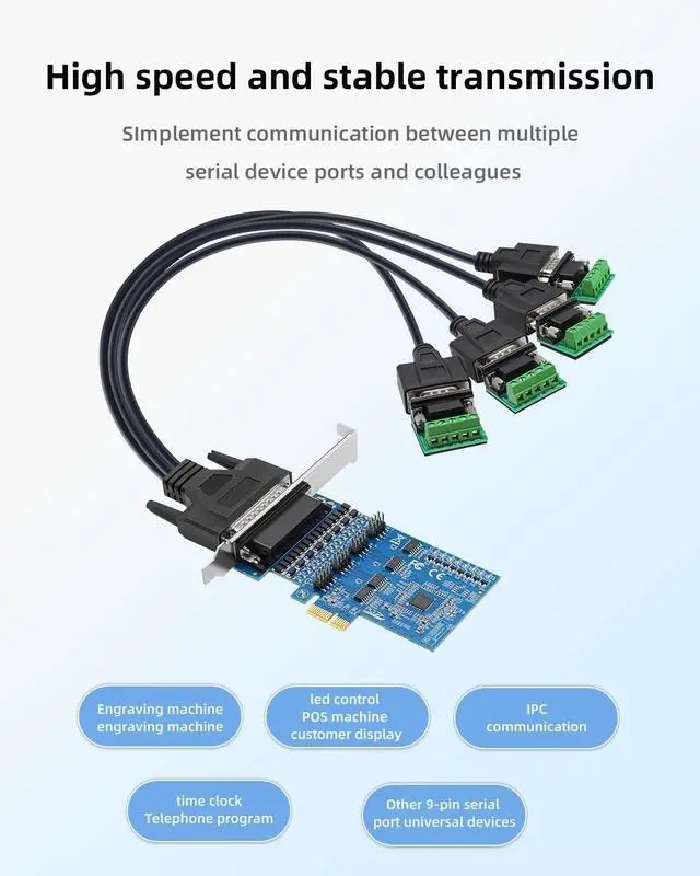 Alt view image 6 of 7 - PCIe to 4-Port RS-485/422 Serial Card, High-Speed 9-Pin DB9 COM Port Expansion with Surge/Lightning Protection, Voltage Suppression Terminal Blocks