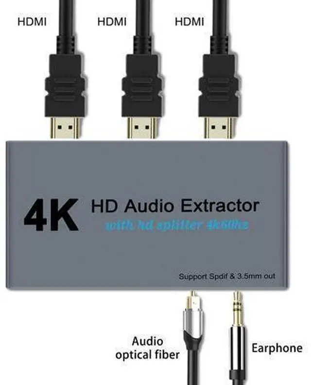 Main image of HDMI Audio Extractor with HD Splitter 4K@60HZ 1 in 2 out With Optical SPDIF Digital Audio and 3.5mm Audio Output for Apple TV and Various Blu Ray Players
