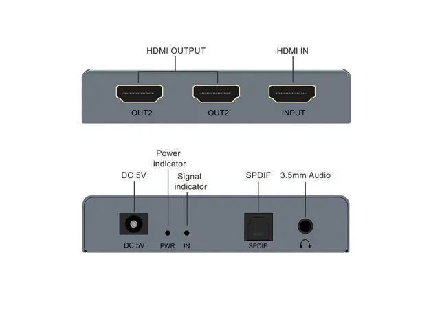 Alt view image 2 of 4 - HDMI Audio Extractor with HD Splitter 4K@60HZ 1 in 2 out With Optical SPDIF Digital Audio and 3.5mm Audio Output for Apple TV and Various Blu Ray Players