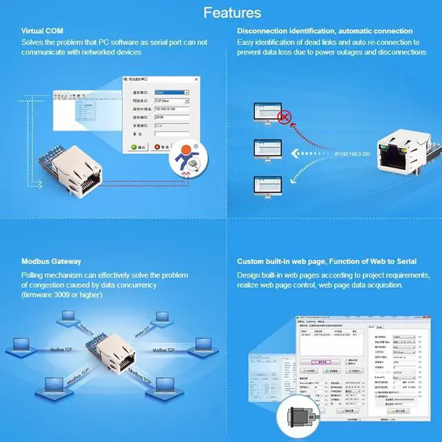 Alt view image 6 of 7 - USR-K7 Low Cost TTL UART to Ethernet Module 10/100Mbps Super Port Ethernet to Serial Module Support Modbus RTU to Modbus TCP with RJ45 Port (10PCS)