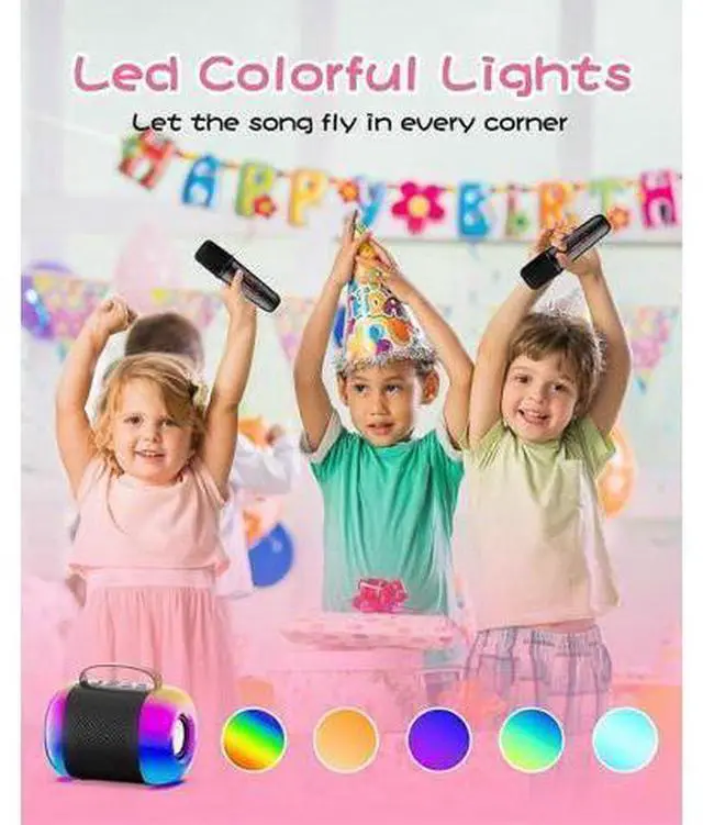 Alt view image 3 of 5 - Ecocleanpath Kids Karaoke Machine with 2 Wireless Mics, Bluetooth Speaker & LED Lights - Portable Party Gift for Ages 3-11+