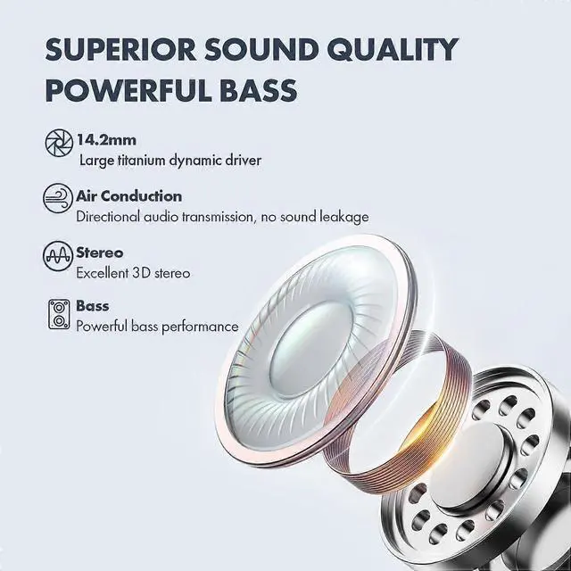 Alt view image 2 of 5 - Black Air Conduction Open-Ear Bluetooth 5.3 Headset - 4 Mics, ENC Noise Cancellation, 28H Play