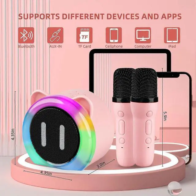 Alt view image 4 of 5 - Ecocleanpath Portable Bluetooth Karaoke Machine with 2 Mics & Lights | Kids & Adults Singing Toy Speaker (Pink)