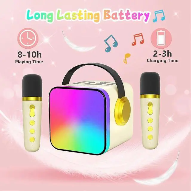 Alt view image 2 of 5 - Ecocleanpath Kids Mini Karaoke Machine with 2 Wireless Mics, Portable Bluetooth Speaker, LED Lights, Birthday Gift for Boys Girls 4-12+ (White)