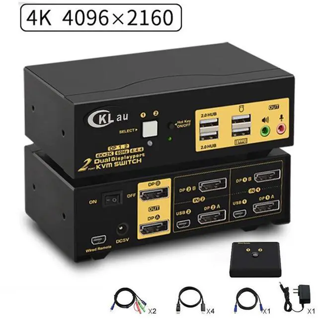 Alt view image 9 of 15 - 2 Ports KVM Switch Dual Monitor DisplayPort 2 In 2 Out, 2x2 DP KVM Switch with Audio and USB 2.0 HUBs, Support Hotkey Switching Resolution Up to 4096x2160 @60Hz 4:4:4