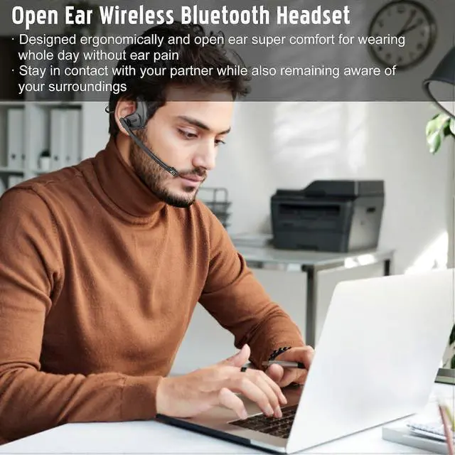Alt view image 2 of 5 - Bluetooth 5.3 Wireless Headphones with Detachable Mic, DSP Noise Cancelling, 12H Battery - Black