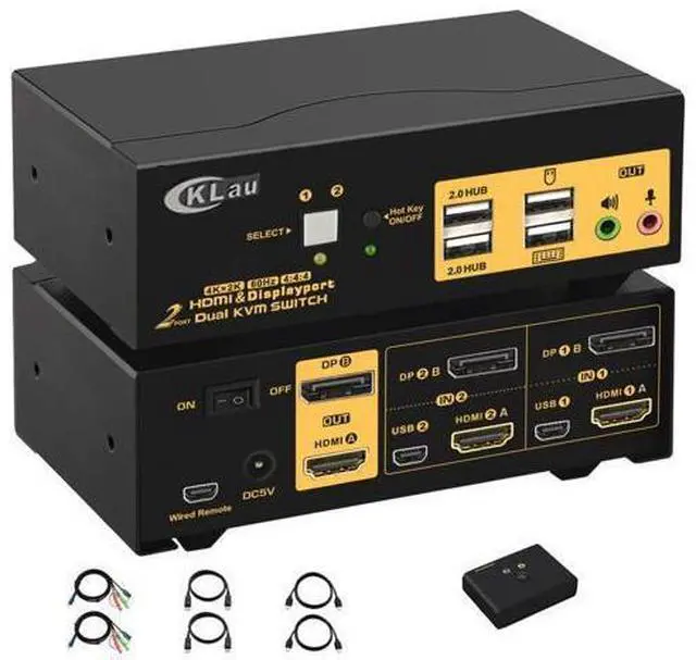 Alt view image 9 of 15 - 4Kx2K @60Hz 2 Port HDMI + Displayport Dual Monitor KVM Switch with Audio, HDMI DP KVM Switch with USB 2.0 Hub and Cables Support HDMI 2.0, HDCP 2.2, HDR 10