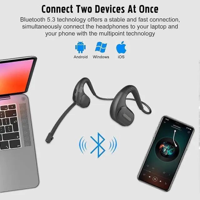 Alt view image 5 of 5 - Bluetooth 5.3 Wireless Headphones with Detachable Mic, DSP Noise Cancelling, 12H Battery - Black