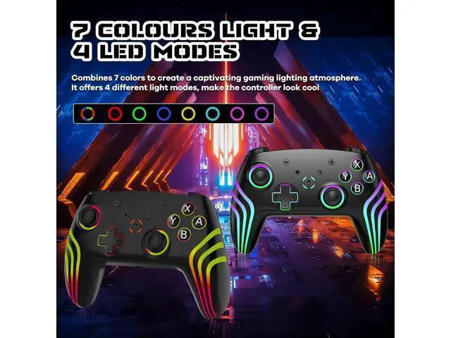 Alt view image 2 of 6 - MYSTILUCK Wireless Pro Controller for Switch/Switch 2/Lite/OLED/PC, Gamepad with 7 Color-Changing RGB Lighting/Dual Vibration/6-Axis Gyroscope/Turbo, Ergonomically Designed Precise Joystick