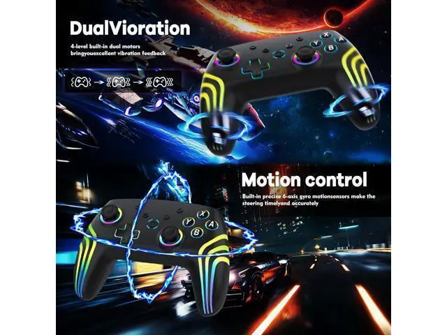 Alt view image 4 of 6 - MYSTILUCK Wireless Pro Controller for Switch/Switch 2/Lite/OLED/PC, Gamepad with 7 Color-Changing RGB Lighting/Dual Vibration/6-Axis Gyroscope/Turbo, Ergonomically Designed Precise Joystick