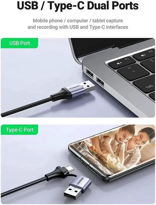 Alt view image 5 of 6 - UGREEN Video Capture Card 4K HDMI to USB-A/USB-C HDMI Capture Card Full HD 1080P USB 2.0 Capture Video and Audio Recording for Gaming, Streaming, Teaching, Video Conference