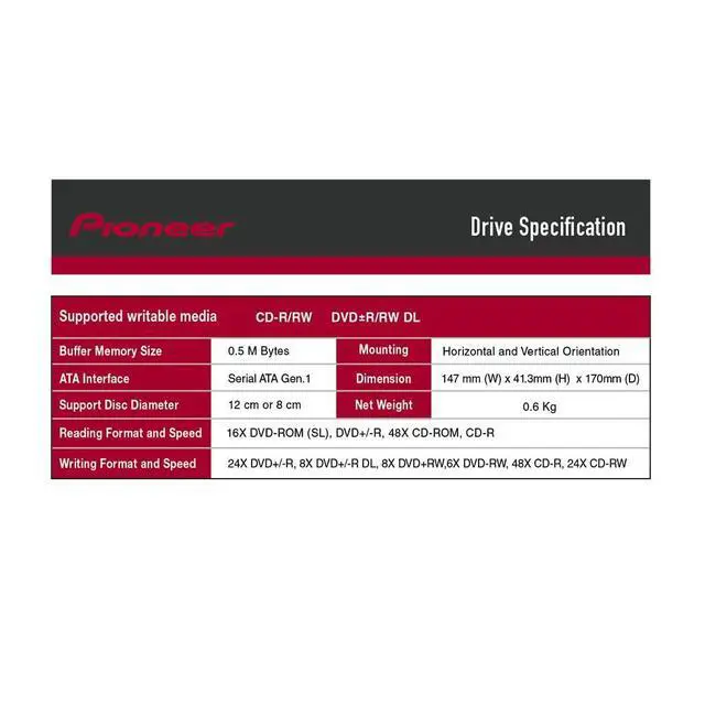 Alt view image 5 of 5 - Digital Pioneer DVR-S21WBK/PLUS 24X SATA DVD/RW Dual Layer Burner Drive Writer - Black Bulk