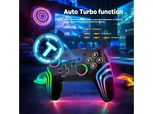 Alt view image 5 of 6 - MYSTILUCK Wireless Pro Controller for Switch/Switch 2/Lite/OLED/PC, Gamepad with 7 Color-Changing RGB Lighting/Dual Vibration/6-Axis Gyroscope/Turbo, Ergonomically Designed Precise Joystick