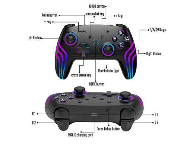Alt view image 6 of 6 - MYSTILUCK Wireless Pro Controller for Switch/Switch 2/Lite/OLED/PC, Gamepad with 7 Color-Changing RGB Lighting/Dual Vibration/6-Axis Gyroscope/Turbo, Ergonomically Designed Precise Joystick