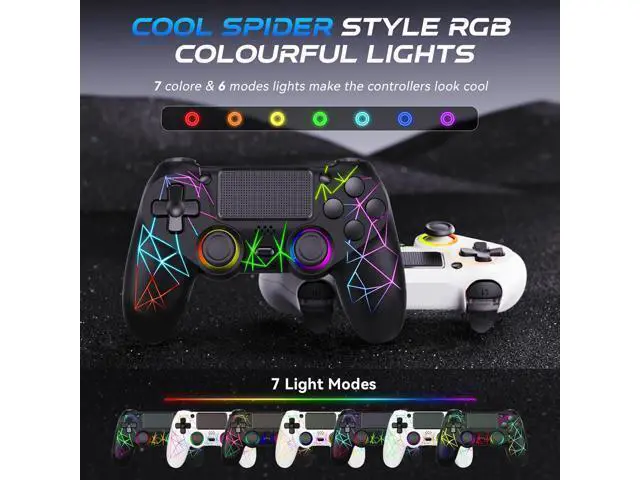 Alt view image 2 of 7 - GamingBoy 2 Pack Wireless Controller for PS4, Light-up RGB Remote Control for Ps4/PC with Hall Effect Joystick/1000mAh Battery/Type-C/Dual Vibration/6-Axis Gyro/Audio Jack/Touch PadWhite Black