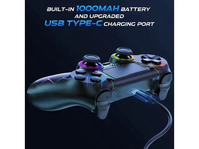 Alt view image 6 of 7 - GamingBoy 2 Pack Wireless Controller for PS4, Light-up RGB Remote Control for Ps4/PC with Hall Effect Joystick/1000mAh Battery/Type-C/Dual Vibration/6-Axis Gyro/Audio Jack/Touch PadWhite Black