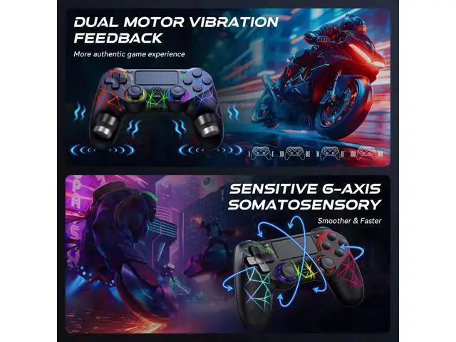 Alt view image 4 of 7 - GamingBoy 2 Pack Wireless Controller for PS4, Light-up RGB Remote Control for Ps4/PC with Hall Effect Joystick/1000mAh Battery/Type-C/Dual Vibration/6-Axis Gyro/Audio Jack/Touch PadWhite Black