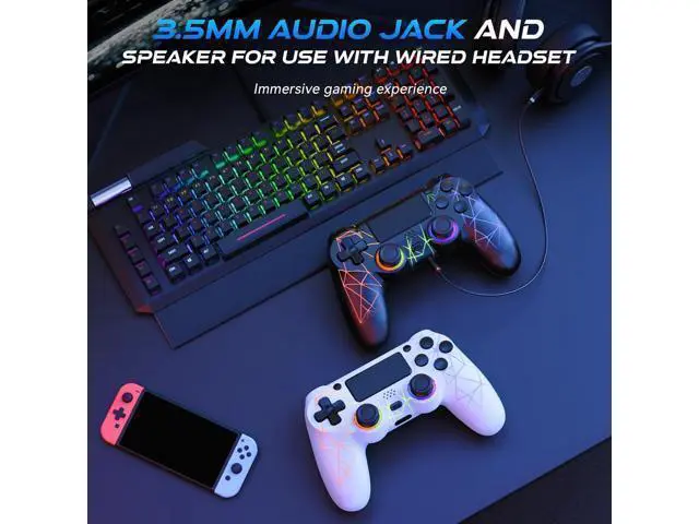 Alt view image 7 of 7 - GamingBoy 2 Pack Wireless Controller for PS4, Light-up RGB Remote Control for Ps4/PC with Hall Effect Joystick/1000mAh Battery/Type-C/Dual Vibration/6-Axis Gyro/Audio Jack/Touch PadWhite Black