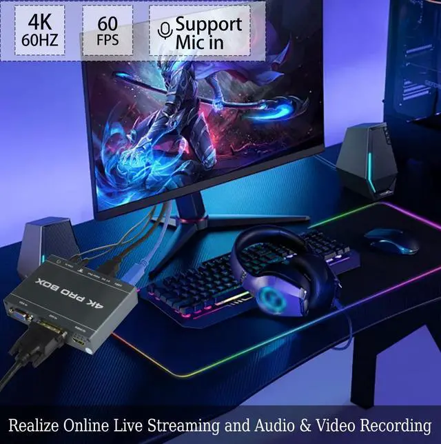 Alt view image 10 of 10 - 4K DVI Video Capture Card,Audio Video HDMI Game Capture,DVI VGA to USB3.0 Full HD Device,1080P@60Hz Loopout,Compatible with Windows,Linux,Android and MAC System