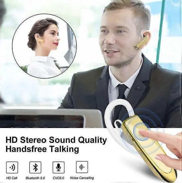 Alt view image 2 of 5 - Yellow Bluetooth Earbuds, 24H Talk Time, CVC 6.0 Noise Cancelling, In-Ear Headset for iPhone Android Laptop