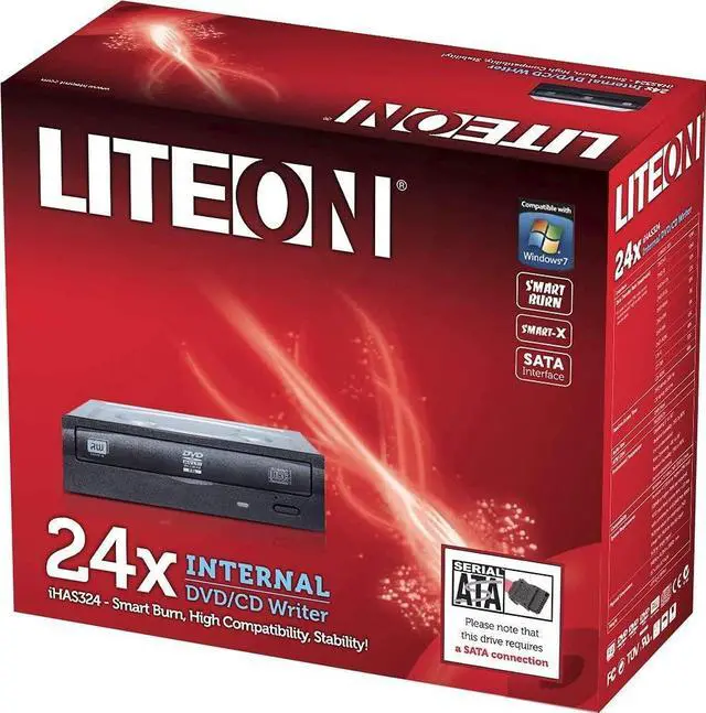 Alt view image 4 of 4 - Lite-On 24x SATA Internal DVD/RW Optical Drives IHAS324-17 Black