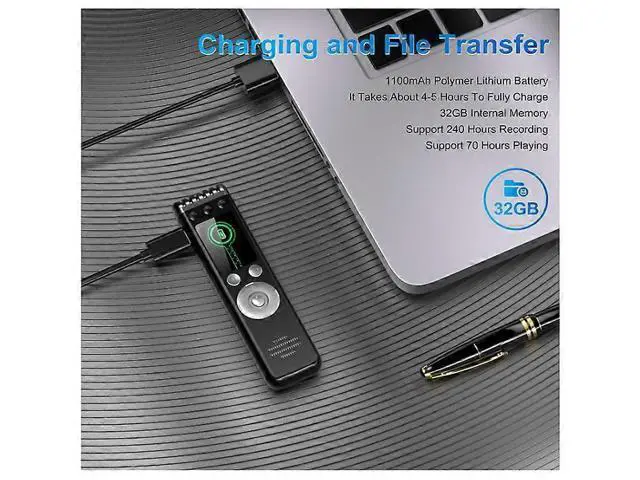 Alt view image 4 of 5 - Ecocleanpath 32GB Digital Voice Recorder with 4608Kbps Noise Reduction, Voice Activated & MP3 Playback (Black)