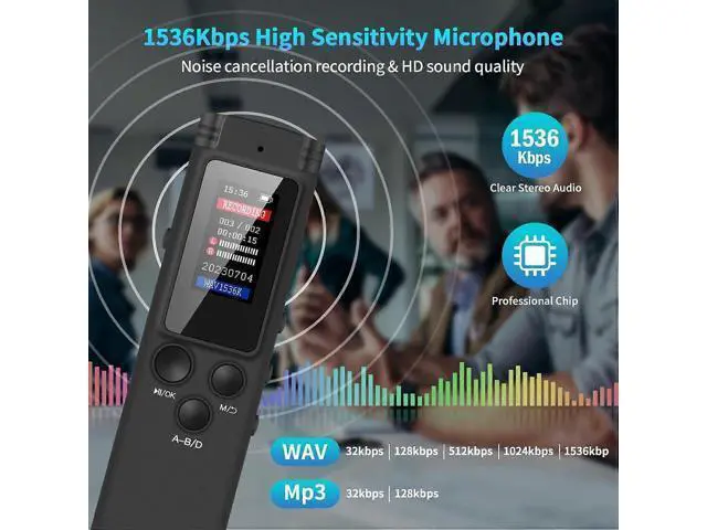 Alt view image 2 of 5 - Ecocleanpath 64GB Voice Activated Recorder with Playback, USB Rechargeable, Variable Speed, MP3/WAV, Black