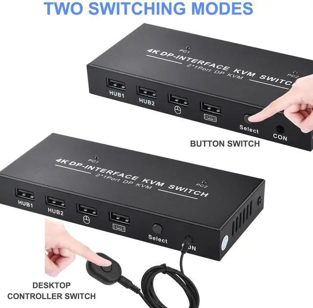 Alt view image 11 of 14 - 2 Port Displayport KVM Switch 4K 60Hz USB DP KVM 2 in 1 out DP USB KVM Switch 2x1 For PC to share monitor mouse keyboard printer