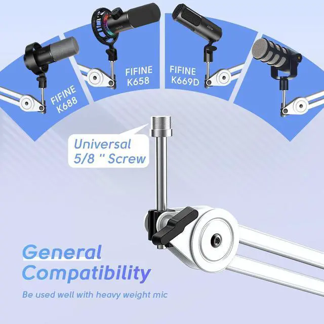 Alt view image 3 of 7 - Deuninker Gaming USB Microphone with Metal Boom Arm Bundle, PC Computer Streaming Mic with Mute, RGB, Gain Knob, Microphone Arm Stand with Desk Clamp Kit for Recording/Podcast (A8+BM63 White)