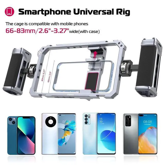 Alt view image 3 of 7 - Deuninker Universal Phone Video Rig Kit with Handles, Aluminum Handheld Stabilizer Phone Video Filmmaking Grip for Video Maker Videographer with Cold Shoe for iPhone 16 15 14 13 Mini Pro Max 8 Plus