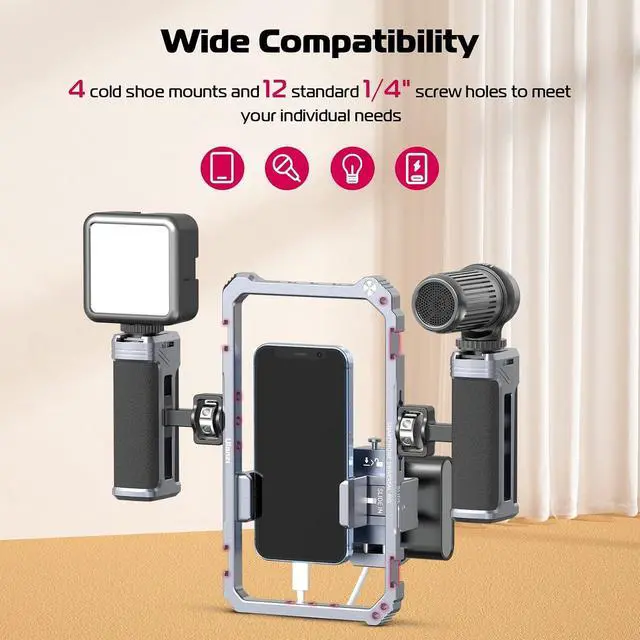 Alt view image 5 of 7 - Deuninker Universal Phone Video Rig Kit with Handles, Aluminum Handheld Stabilizer Phone Video Filmmaking Grip for Video Maker Videographer with Cold Shoe for iPhone 16 15 14 13 Mini Pro Max 8 Plus