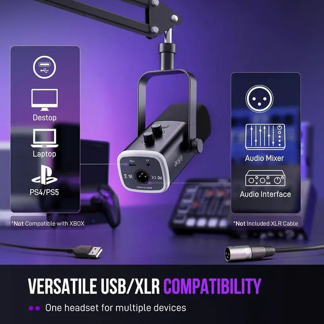 Alt view image 5 of 7 - Deuninker XLR/USB Gaming Microphone Set and XLR Cable,Dynamic PC Mic for Streaming Podcasting,Microphone Audio Cable,Compatible with Audio Mixer for Recording (AM8T+L9)