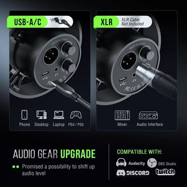 Alt view image 4 of 5 - Deuninker Studio Streaming Kit, Dynamic Microphone with Desktop Stand & XLR Cable, XLR/USB Microphone with Quick Mute, Male-Female Mic Cord & Table Mic Stand for Recording, Podcast-K688+BS1+L9