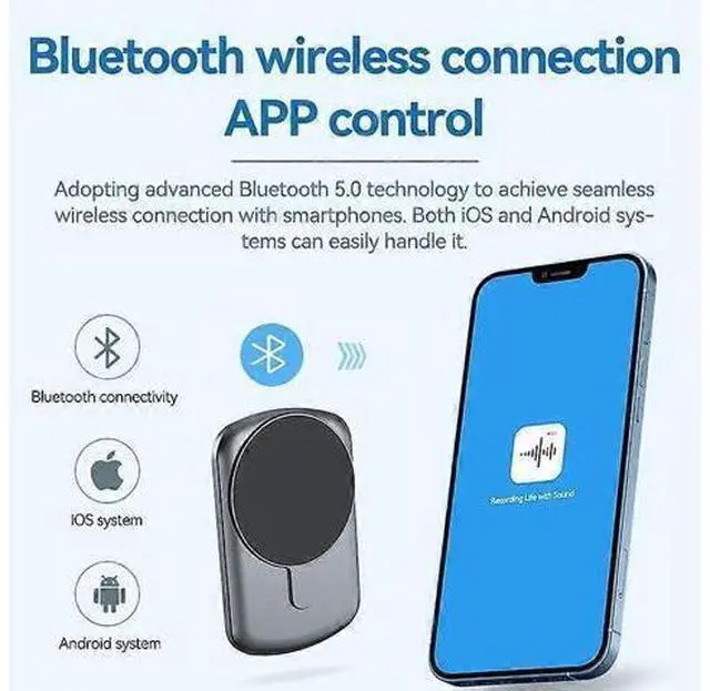 Alt view image 3 of 5 - Ecocleanpath A1A Bluetooth Voice Recorder 32GB Black - AI Noise-Canceling, App Control, Magnetic Mount