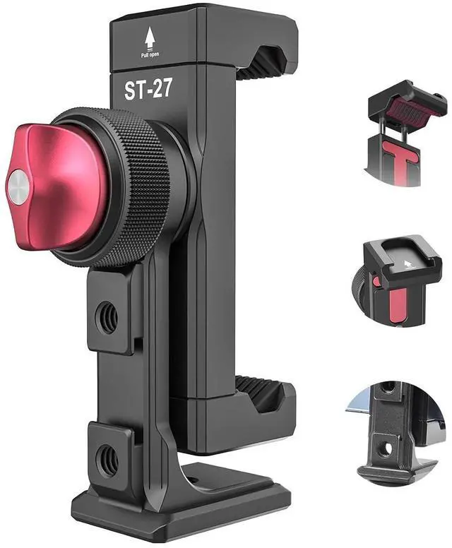 Main image of Deuninker ST-27 Metal Phone Tripod Mount, 360° Phone Holder for Tripod w 3 Cold Shoes & Arca Port, Versatile Smartphone Adapter for iPhone 17 16 15, Desktop Tripods, and Live Streaming/Vlogging Setup