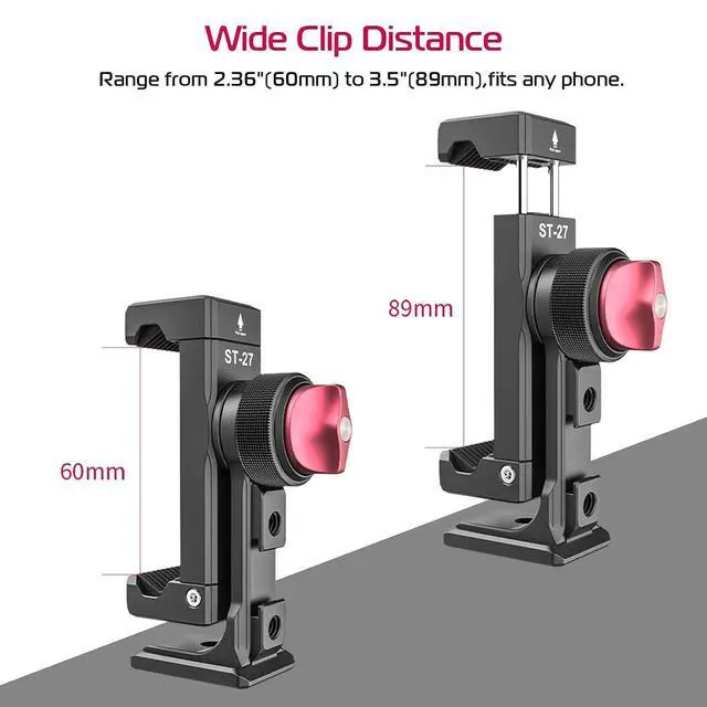 Alt view image 4 of 6 - Deuninker ST-27 Metal Phone Tripod Mount, 360° Phone Holder for Tripod w 3 Cold Shoes & Arca Port, Versatile Smartphone Adapter for iPhone 17 16 15, Desktop Tripods, and Live Streaming/Vlogging Setup