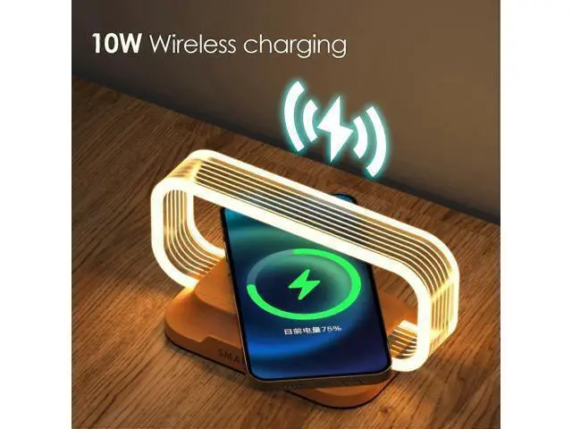 Alt view image 3 of 5 - Ecocleanpath 10W Fast Wireless Charging Nightstand Lamp - Stepless Dimmable Bedside Light with 3 Modes
