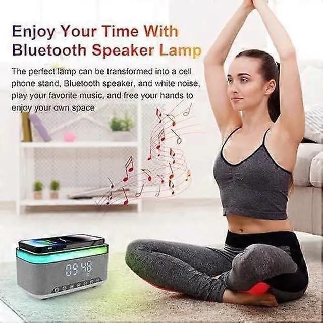 Alt view image 3 of 5 - Deuninker Gray Wireless Charging Lamp with RGB Night Light, Bluetooth Speaker & Digital Alarm Clock, 15W Fast Charging