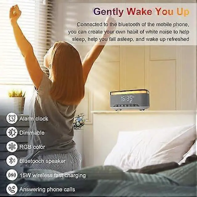 Alt view image 5 of 5 - Deuninker Gray Wireless Charging Lamp with RGB Night Light, Bluetooth Speaker & Digital Alarm Clock, 15W Fast Charging