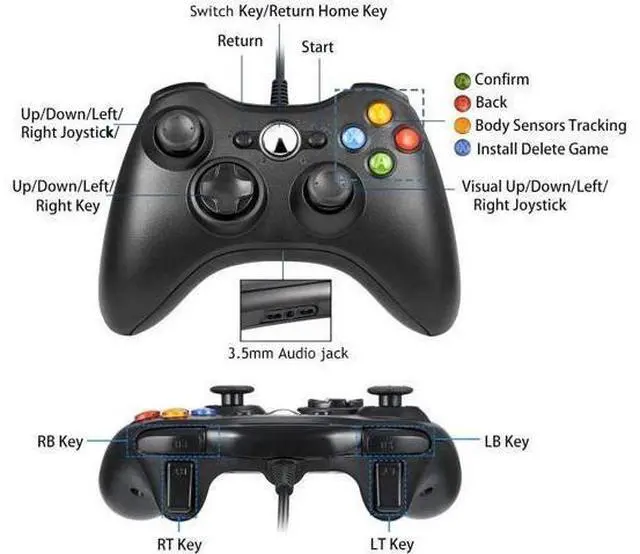 Alt view image 3 of 7 - Reiso Xbox 360 Controller, 7.2 ft USB Wired PC Controller Compatible with Microsoft Xbox 360 & Slim 360 PC Windows (Black and White)