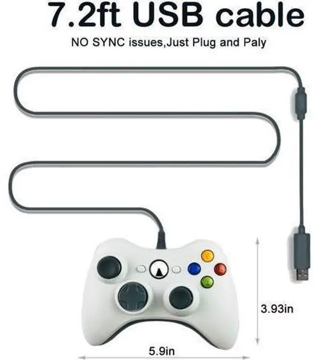 Alt view image 7 of 7 - Reiso Xbox 360 Controller, 7.2 ft USB Wired PC Controller Compatible with Microsoft Xbox 360 & Slim 360 PC Windows (Black and White)