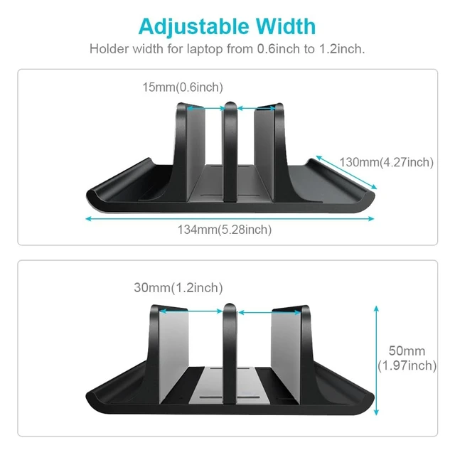 Alt view image 8 of 10 - Vaydeer Double Adjustable Vertical Laptop Stand Newly Designed 2 Slots Aluminum Desktop Dual Holder for All MacBook/Chromebook/Surface/Dell/iPad Up to 17.3 Inches - Black