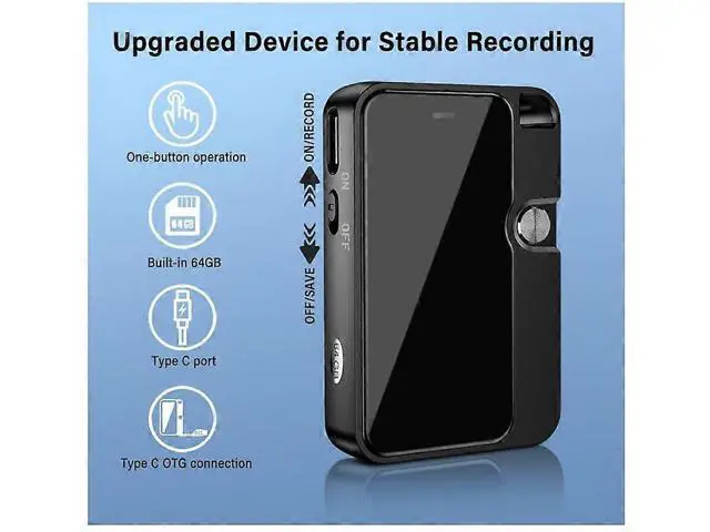 Alt view image 2 of 5 - Ecocleanpath 64GB Mini Magnetic Voice Recorder with OTG, 45H Battery & Noise Reduction for Lectures/Meetings