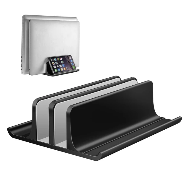 Alt view image 6 of 10 - Vaydeer Double Adjustable Vertical Laptop Stand Newly Designed 2 Slots Aluminum Desktop Dual Holder for All MacBook/Chromebook/Surface/Dell/iPad Up to 17.3 Inches - Black